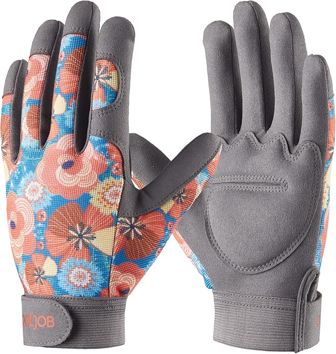 COOLJOB Medium Size Thorn Proof Garden Gloves Set for Women, Purple and Orange, 2 Pairs