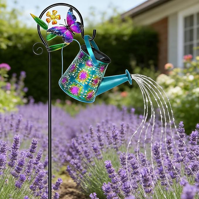 Solar Watering Can Lights, Waterproof Garden Lanterns with Shepherd Hook, Butterfly Hanging Lanterns Decor for Patio Yard Lawn Walkway, Perfect Gardening Gift for Women Mom Grandma (Butterfly)