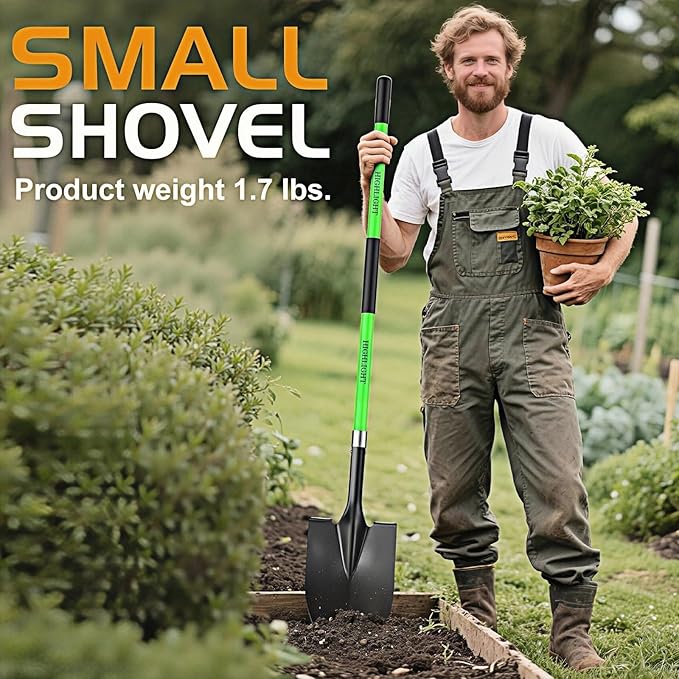 HIGHLIGHT Spade, Heavy Duty Gardening Shovel, Garden Shovel 56 inch for Digging, Round Shovel with D-Handle, for Garden,Beach, Snow, Fiberglass Handle (Green)