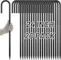 AAGUT Rebar Stakes 24 Inch J Hook Heavy Duty 20 Pack, 1/2 Inch Extra Long Tent Stakes with Chisel Point End, Black Coated Metal Ground Anchors for Garden, Chain Link Fence, Camping, Greenhouse