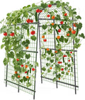 7.5FT Metal Garden Arch Trellis with Netting, Adjustable 35"–45" Arbor for Climbing Plants, Roses, Grapes & Vegetables, Weatherproof Steel Pergola with Ground Clips, Easy Fold-Out Assembly