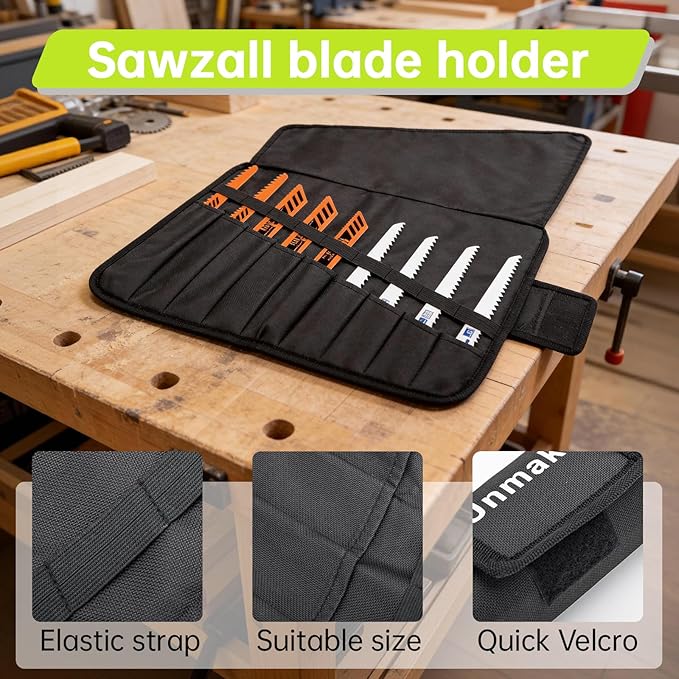 Sawzall Blade Holder with Hook and Loop Tape | Heavy-Duty Fit Reciprocating Saw Blades & Sawzall Blades | Storage Tool for Wood, Metal, Pruning & Tree Cutting | Fits Dewalt, Ryobi, Milwaukee & More