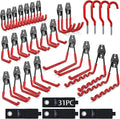 3-H Garage Wall Hooks Heavy Duty 31 Pack, Anti-Slip Steel Wall Mount Storage Hooks for Hanging Ladder Garden Yard Tools, Utility Organizer for Garage Lawn Shed(Red)