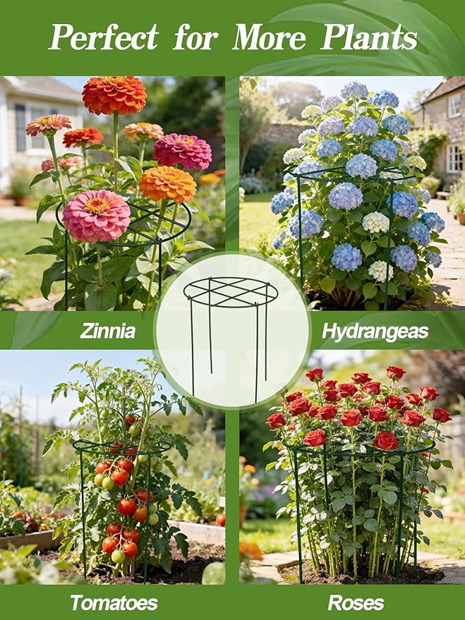 4 Sets 23.6''H x 18''Dia Large Peony Cages and Support - 4mm Heavy-Duty Metal Legs, Plant Support Cage for Outdoor Plants, Flower Trellis for Hydrangea Rose Tomato