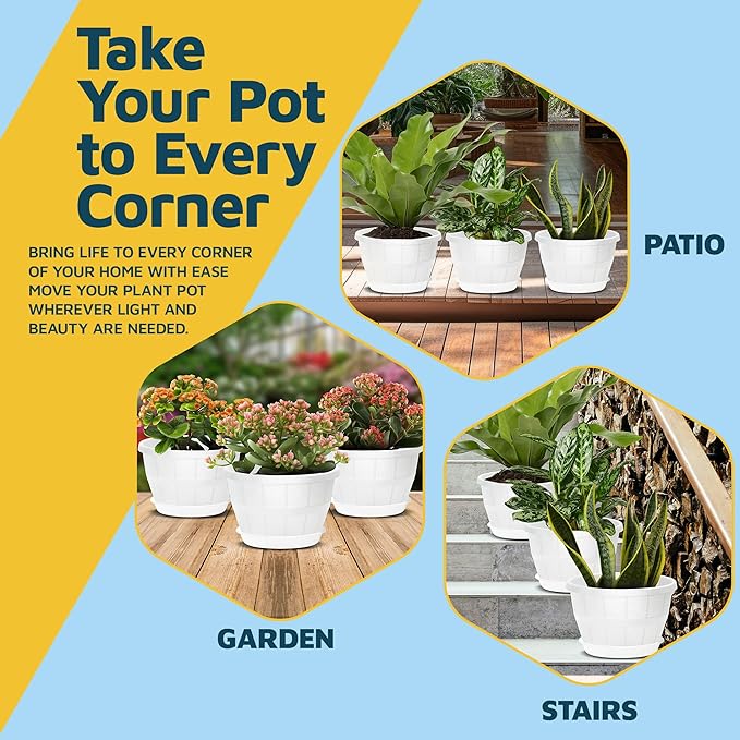 10-Inch Whiskey Barrel Planters Outdoor Pack of 20 - Durable Plastic Plant Pots for Indoor & Outdoor Use with Drainage & Saucer, Lightweight Rustic Barrel Planters for Flowers, Herbs & Small Plants