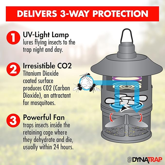 DynaTrap DT160-TUNSR 1/4 Acre Mosquito Trap & Flying Insect Trap – Kills Mosquitoes, Flies, Gnats, Wasps, & Other Flying Insects – Mosquito Zapper & Bug Zapper Outdoor Alternative – Tungsten
