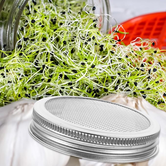 Toyvian 4pcs Stainless Steel Wide Mouth Sprouting Jar Lids 70mm Mesh Strainer Replacement Covers for Mason Jars Seed Sprouter Kitchen Canning Accessories