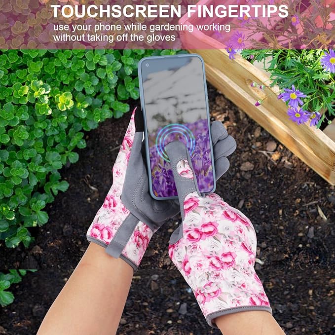 Leather Gardening Gloves for Women Thorn Proof Garden Gloves Touch Screen Working Gloves Gifts