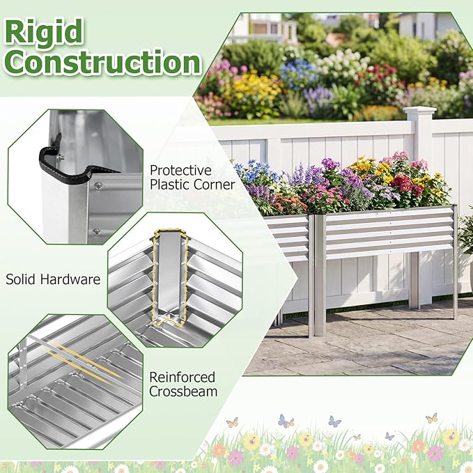 Giantex Galvanized Raised Garden Bed with Legs Set 2, 46"x24"x31" Metal Elevated Planter Box for Gardening Vegetables, Flowers & Fruits, Large Outdoor Planting Box for Garden Backyard & Patio, Silver
