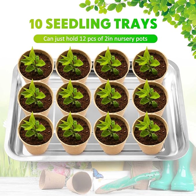10 Pcs Stainless Steel Seed Starter Tray, Stainless Metal Garden Trays, Nursery Seedling Pots for Collection Transplantation & Propagation Flats, No Drain Holes(10.6 x 7.9 x 1.4 Inch)