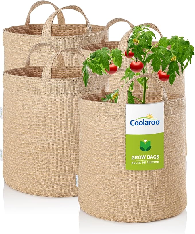 Coolaroo 4-Pack 10 Gallon Heavy Duty Plant Tomato Potato and Other Vegetables and Fruits Breathable Fabric Grow Planter Pot Bag with Handles, Desert Sand