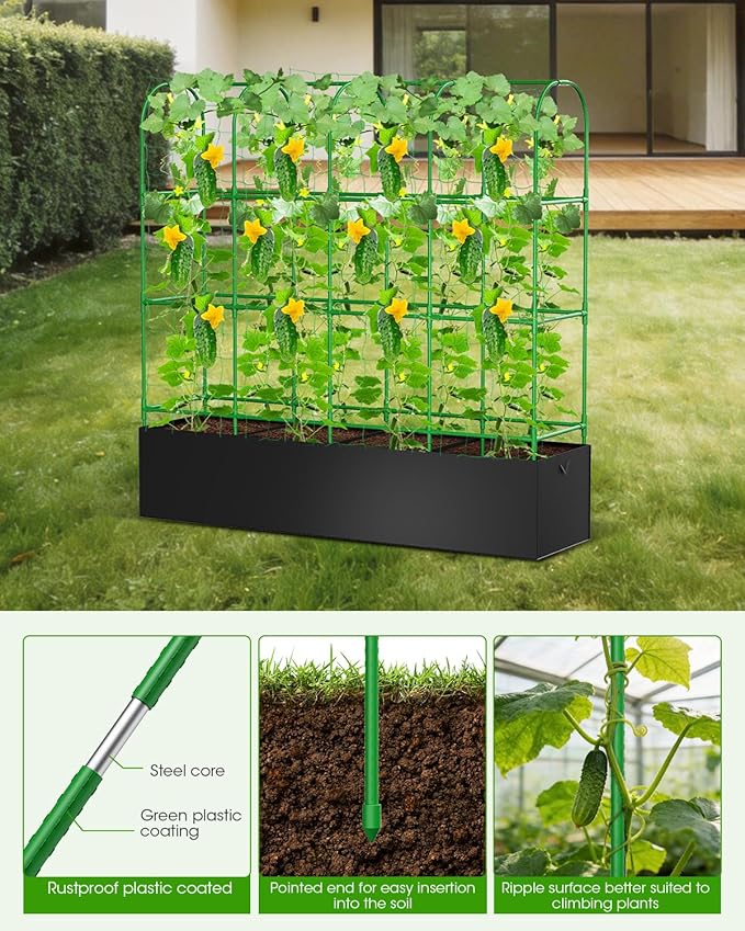 Cucumber Trellis with Grow Bags for Garden, Extra-Large U Frame Garden Trellis for Climbing Plants, Metal Plant Trellis with Garden Netting for Vegetables Flowers Fruits (U-5 Arches)