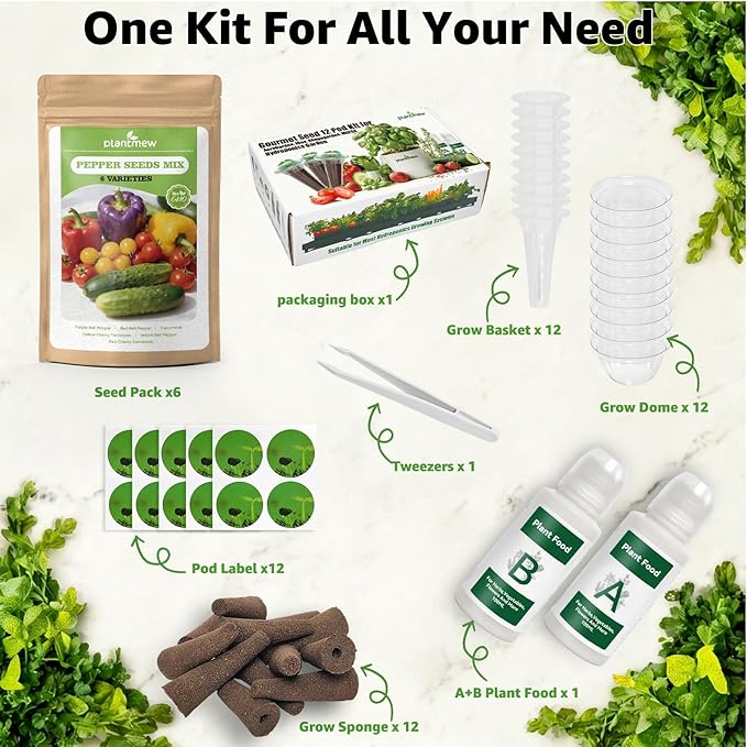 12-Pod Pepper Seed Kit Compatible with All Hydroponics, 6 Pack Varieties: Yellow, Purple, Red, Sweet Pepper, Cherry Tomato, Cucumber - Universal Seed Starter Pods, Easy to Grow, High Germination