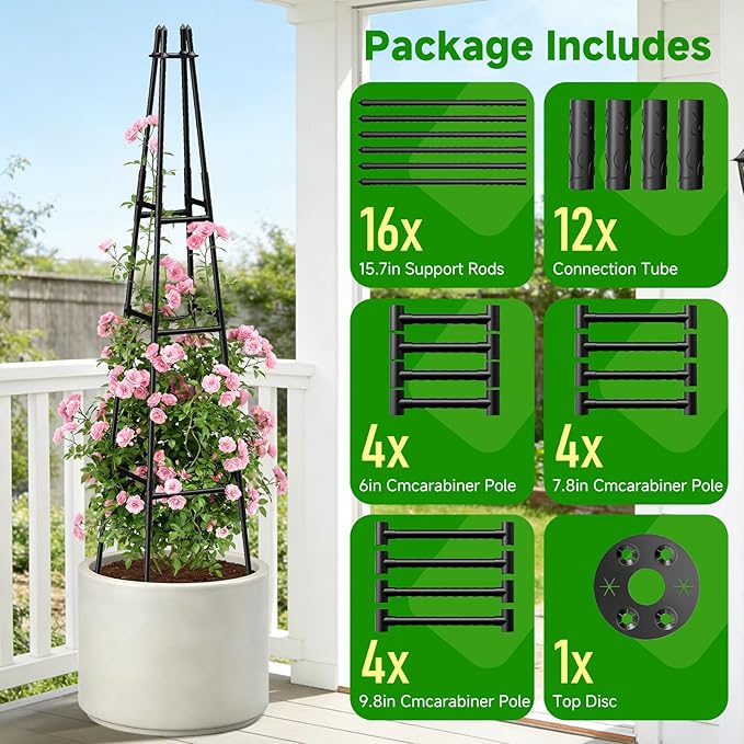 1 Pack Garden Obelisk Trellis for Climbing Plants Outdoor Indoor Pots, Plant Trellis for Climbing Plant Support for Climbing Plants Garden Trellis for Indoor Potted Plants, Vines, Climbing Rose
