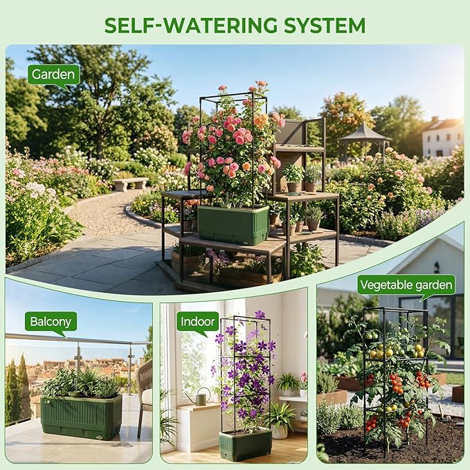 2Pack Raised Garden Bed Tomato Planter with Trellis, 52" Self Watering Tomato Planter with Water Level Indicator, Larger Rectangular Tomato Cages for Indoor & Outdoor Climbing Vegetable and Plants (2)