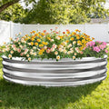 12 Inch Tall Heavy-Duty Round Steel Rised Garden Bed – Wave-Shaped Design Galvanized Metal Planter Box for Vegetables Flowers Succulent at Patio/Garden Outdoor (Silver, 60" Diameter)