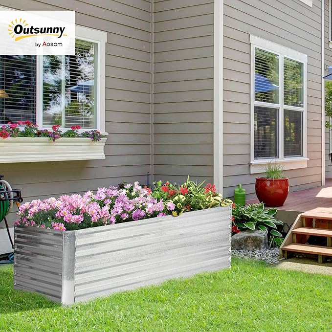 Outsunny Galvanized Raised Garden Bed Kit with Reinforcing Bars, Large and Tall Metal Planter Box for Vegetables, Flowers and Herbs, 6' x 3' x 2', Silver