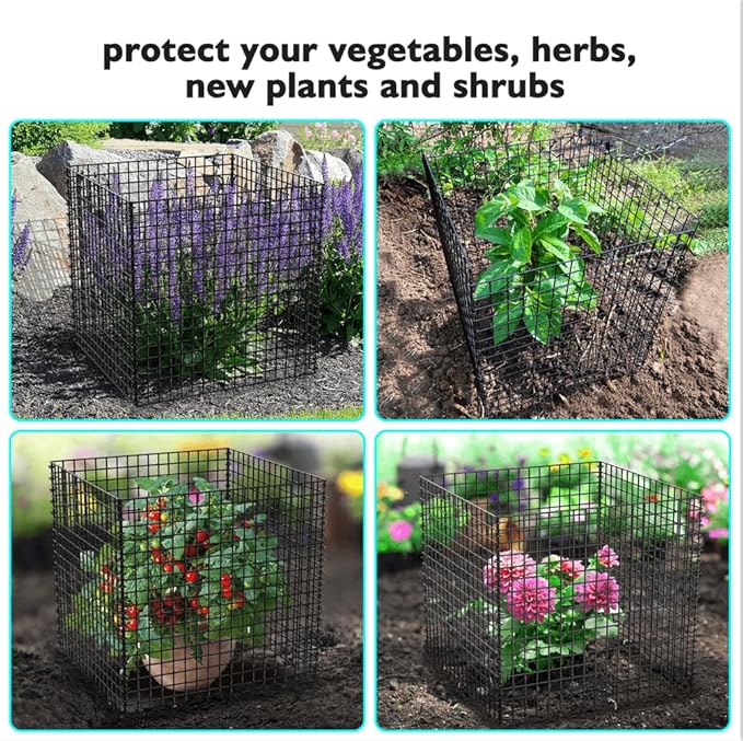 (4 Packs) Wire Plant Protector, 14.8" L x 14.8" W x 15.7" H Plant Protectors from Animals, Large Garden Plant Cage, Protect Plants, Shrubs and Vegetables from Rabbits, Heavy-Duty