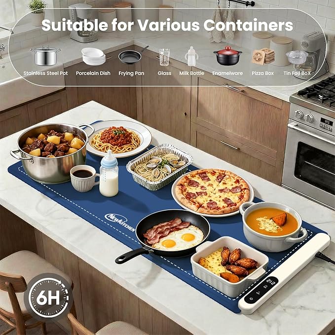 Warming Mat for Food, 36"x16" Food Warming Mat 6 Temperature & Timer Settings Upgrade Graphene Fast Full Surface Heating-Versatile Food Warmer for Gatherings, Parties, Everyday Use-Fruit Frost Blue
