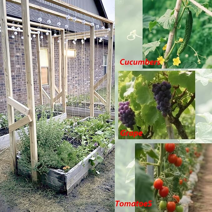 Tomato Support Hooks with String,20 Pack Tomato Trellis Roller Hooks with 49.2FT String for Plant,Greenhouse Tomato Flower Vine Twine Crop Trellis Kit Plant Roller Hook