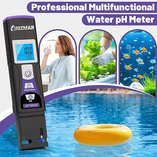 UIUZMAR Water pH Meter Digital pH Tester with pH Test Strips Color Display for Aquarium, Hydroponics, Home Brew, Measure pH Value of Swimming Pool, Drinking Water, Pond, Spa, Hot Tub, Kombucha