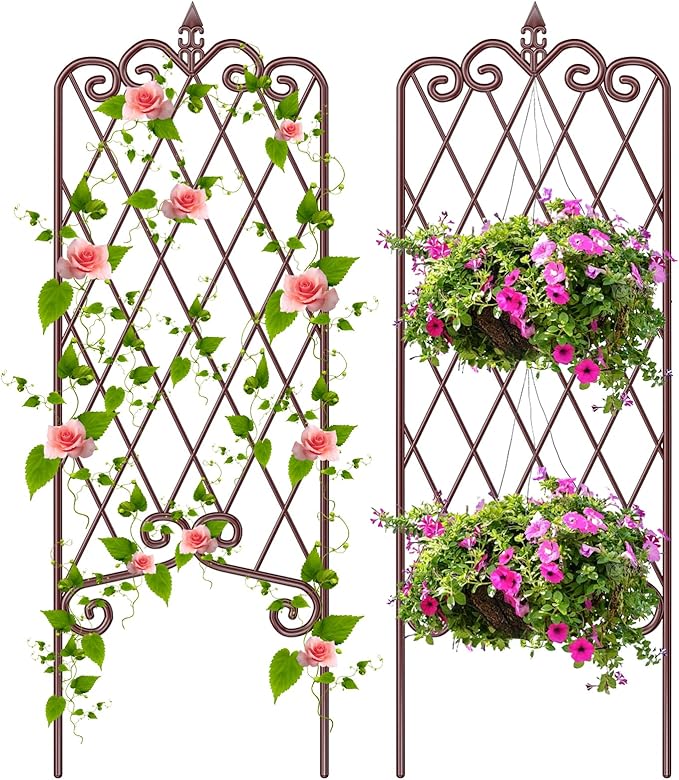AMAGABELI GARDEN & HOME 2 Pack 60” x 18” Garden Trellis for Climbing Plants Outdoor Garden Fencing Decorative Plant Trellis Vegetables and Rose Trellis for Ivy Cucumbers Brown