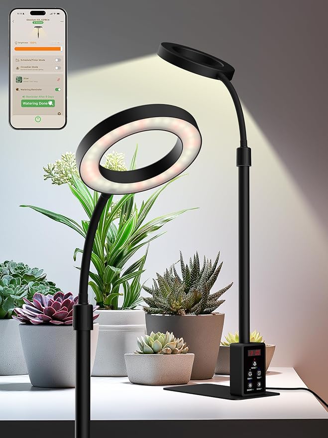 Grow Light with Stand, LED Plant Light for Indoor Plants, Full Spectrum Grow Lamp, Adjustable Height (Black, 12W)