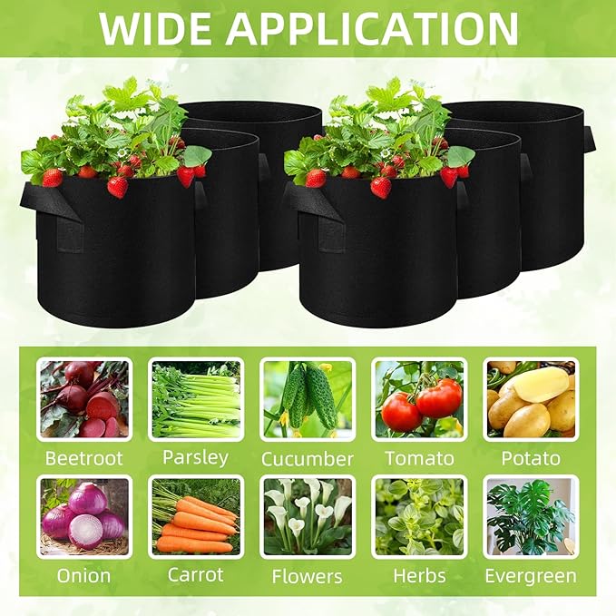 40-Pack 7 Gallons Grow Bag, Non-Woven Fabric Pots Plant Bag, Plant Grow Bags with Handles, Garden Planting Bags for Potatoes, Carrots, Tomatoes and Other Vegetable,Fruits