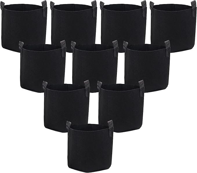 Sunnydaze 10-Pack of 5-Gallon Garden Grow Bags for Vegetables - Black 300 GSM Non-Woven Polypropylene Felt Fabric Flower Pots and Planters with Handles - Gardening Containers