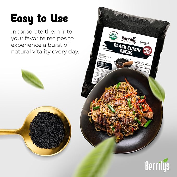 Black Cumin Seeds, Organic, Berrilys, 5 LB, Also Known As Nigella Sativa, Kalonji, Black Seed, Great for Baking, Cooking and Bread Making, Vegan, Keto Diet