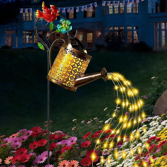 Solar Watering Can Lights, Waterproof Garden Lanterns with Shepherd Hook, Butterfly Hanging Lanterns Decor for Patio Yard Lawn Walkway, Perfect Gardening Gift for Women Mom Grandma (Hummingbird-A)