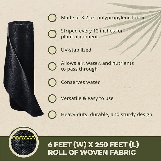 Dewitt Pro-5 Weed Barrier Fabric 5 oz, 6 x 250 Feet – Heavy-Duty Woven Landscape Ground Cover Mat for Raised Garden Bed, Greenhouse Gardening, Outdoor Landscaping, and Commercial Planting