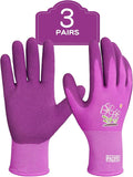 PACIFIC 3 Pairs Gardening Gloves for women, Rubber Coated Garden Gloves, Ladies Yard Work Gloves, Breathable, Purple, Medium