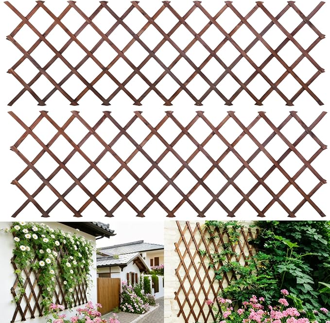2 Pcs Expandable Garden Trellis, 38" x 89" Large Wooden Lattice Fence Wall Panel Lattice Trellis for Climbing Plants Outdoor Ivy Vine Rose Clematis for Garden Patio Room Decor (2)