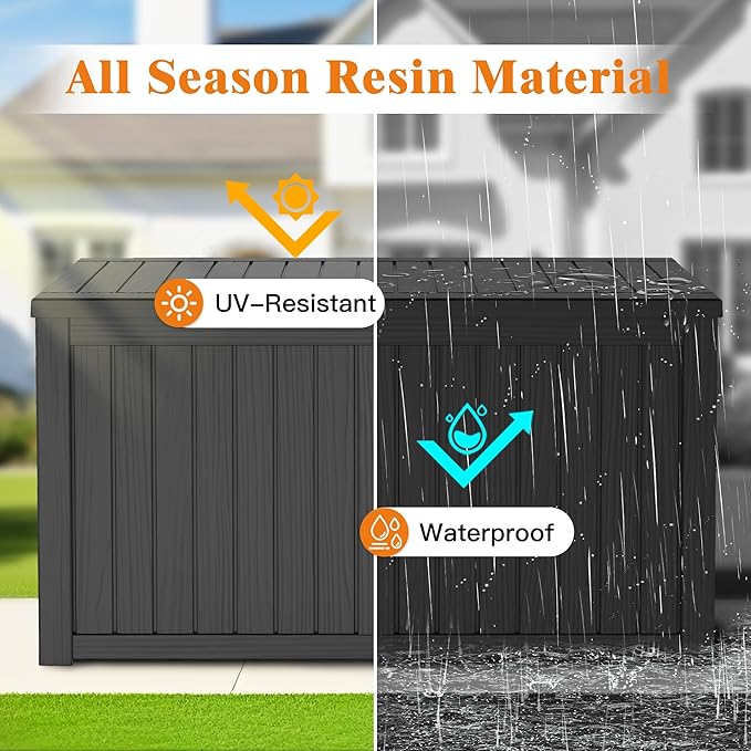 200 Gallon Outdoor Large Storage Box, Waterproof Large Deck Box with Handles & Lid, Large Storage Bins, Resin Patio Storage Box with Hydraulic Rods for Garden Tools, Cushions, for Yard, Pool, Porch
