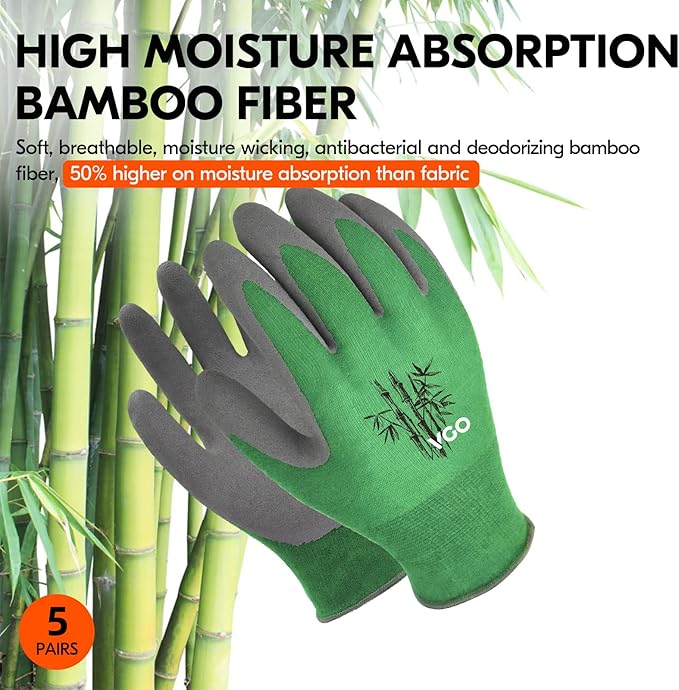 Vgo... 5Pairs Ladies' Bamboo Gardening Work Gloves (XL, Green, RB6026)