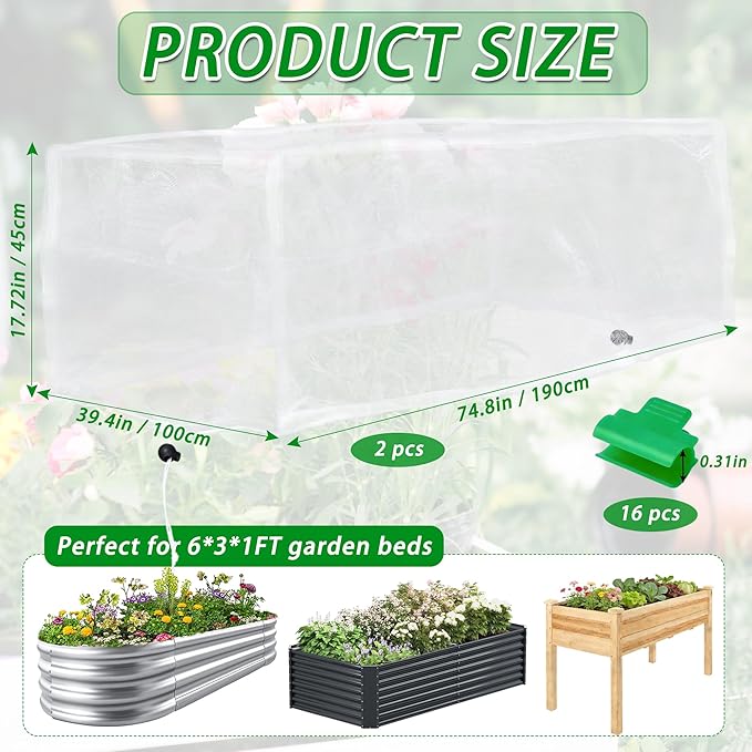 2 Pack Garden Netting for Raised Beds, 6x3 FT Mesh Plant Covers with Drawstring for Garden Protection, Raised Bed Bird Netting Pest Barrier Screen for Protecting Vegetables Fruits Flowers Crops