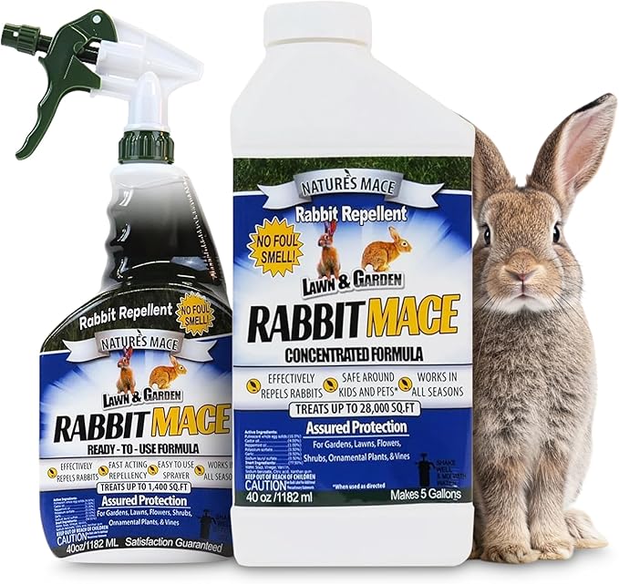 Nature’s MACE Rabbit Mace, Outdoor Rabbit Repellent Spray & Concentrate Kit, Covers 29,400 Sq Ft, Mint Scent, Safe Around Pets, People & Plants