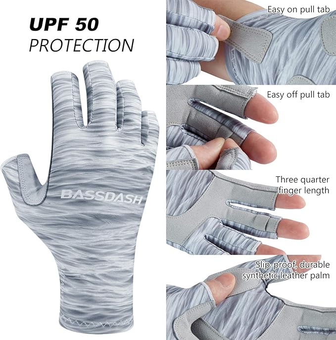 BASSDASH ALTIMATE UPF 50+ Women’s Fishing Gloves UV Sun Protection Fingerless Gloves for Kayaking Paddling Hiking Cycling Driving Shooting Training