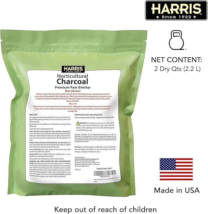 Harris Horticultural Charcoal, Premium Biochar Soil Amendment for Plants and Terrariums, 2qt