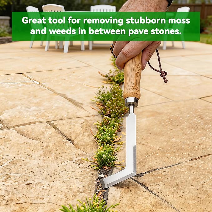 2 Pack Crack Weeder Tool with Bonus Stainless Steel Root Hook, Heavy Duty Crevice Weeding Tool for Sidewalk, Patio & Driveway, Manual Weed Puller for Removing Grass, Moss & Weeds from Cracks