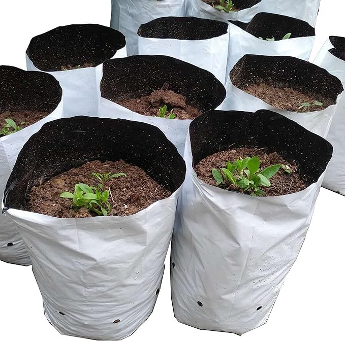 HFS(R Plastic Grow Bag Planters Panda Film Black and White for Nursery Horticulture 7 Gallon - 25 PC