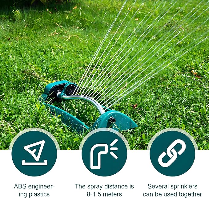 Oscillating Water Sprinkler for Lawn & Garden - Custom Pattern Dial, QuickConnect Adapter