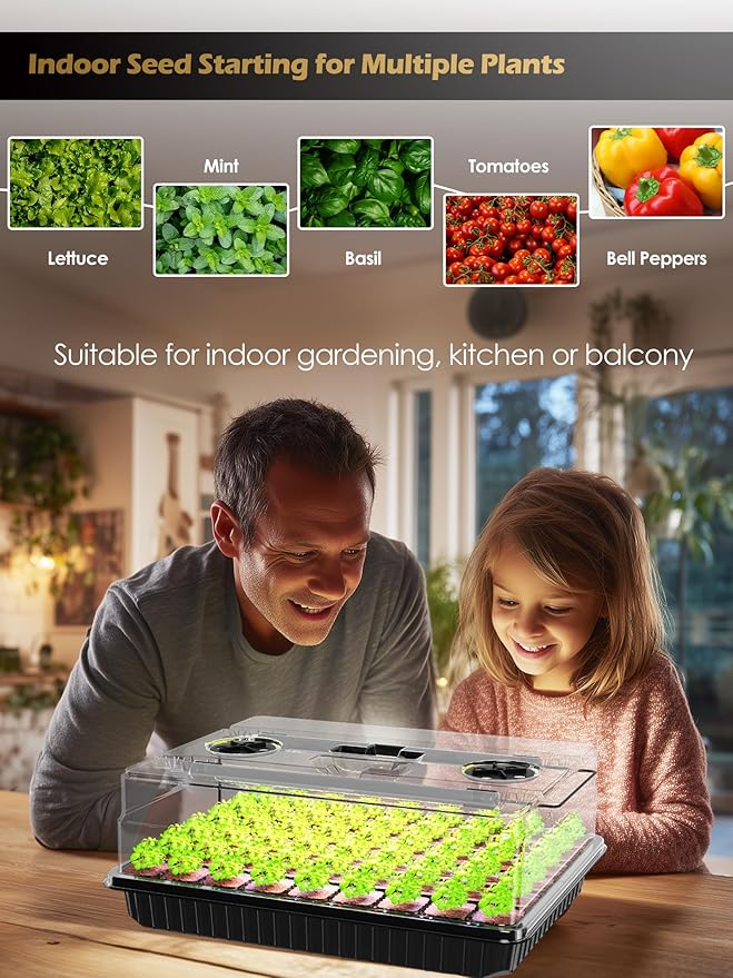 GLOWRIUM Seed Starter Tray with Full Spectrum Grow Light,54-Cell Seed Starter Kit with Humidity Dome,6-Setting Auto Timer,Adjustable Brightness for Indoor Plant (1-Pack)