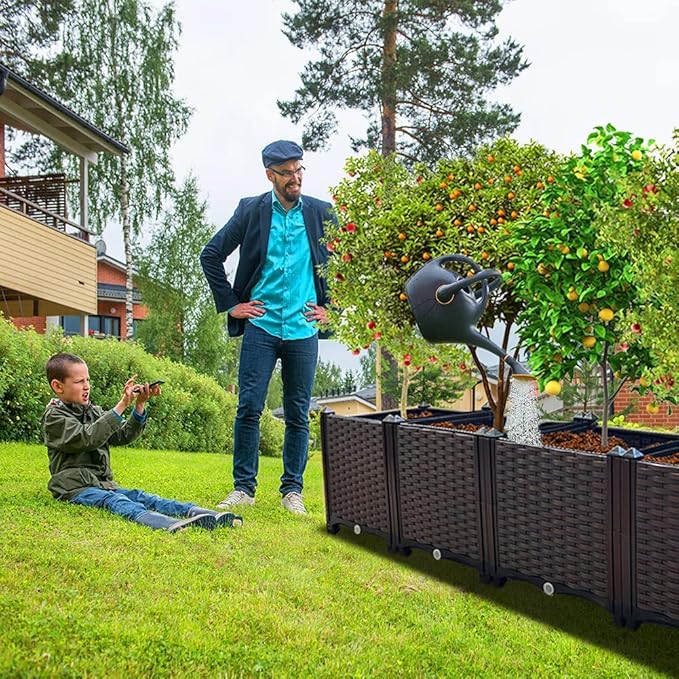 Large Planters for Outdoor Plants Raised Garden Bed Kit Rectangular Elevated Plastic Garden Boxes for Gardening Vegetables Flowers in Backyard Patio Balcony
