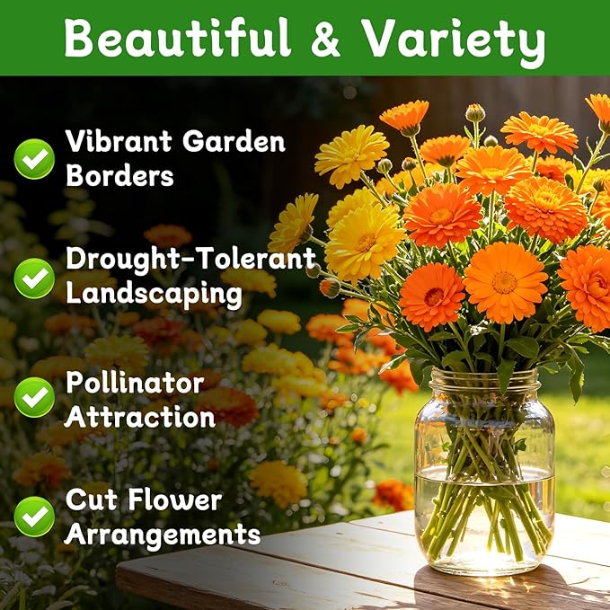 LUOJIBIE Calendula Seeds, Calendula Seeds for Planting Outdoor & Indoor, 4,000+ Pacific Beauty Mix Annual Flower Seeds Bulk, Non-GMO Flower Seeds, Large Blooms, Easy to Grow
