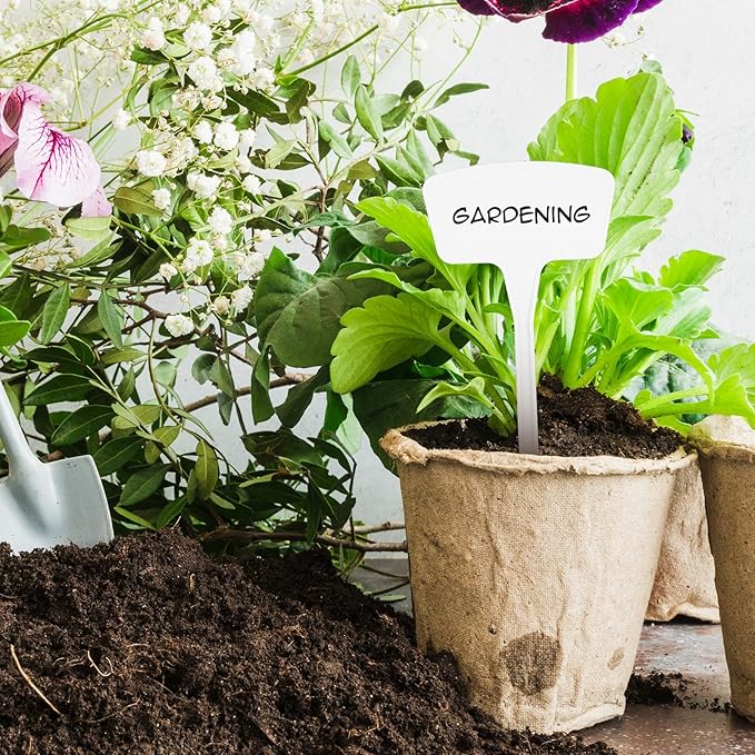 100 Pcs White Plant Labels, T-Type 10.6" Large Plastic Plants Tags Waterproof Plant Makers Nursery Garden Labels for Outdoor Indoor Plants Flowers Vegetable Potted Belt