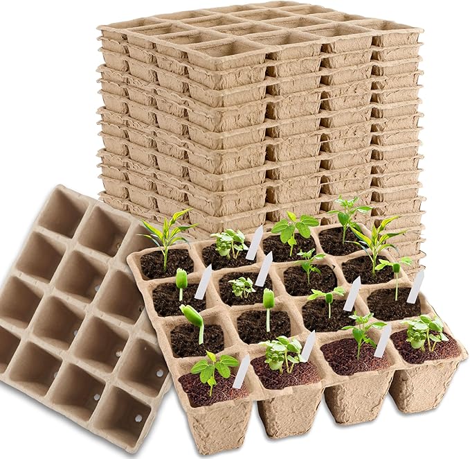 32 Packs of 16 Compartment Seedling Trays with Holes Biodegradable Seedling Sets Organic Plant Seedling Trays for Herb Seed Starter