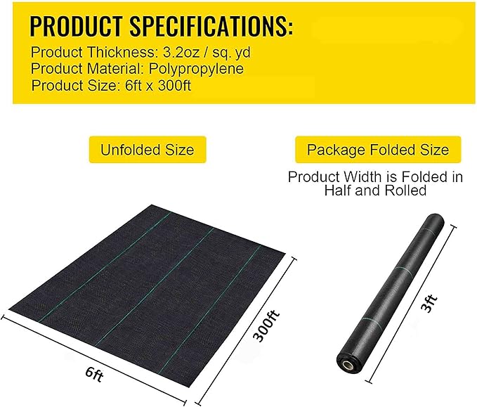 Driveway Fabric,Commercial Grade Landscape Fabric 6FT X 300FT 3.2oz Premium Ground Cover Garden Weed Barrier Fabric Heavy Duty,Woven Geotextile Fabric for Underlayment