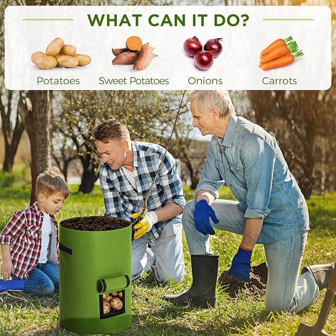 2 Pack 30 Gallon Potato Grow Bags with Harvest Window, Durable Garden Planter Bags with Handles for Potatoes, Tomatoes, and Vegetables - Indoor & Outdoor Gardening Supplies (Green)